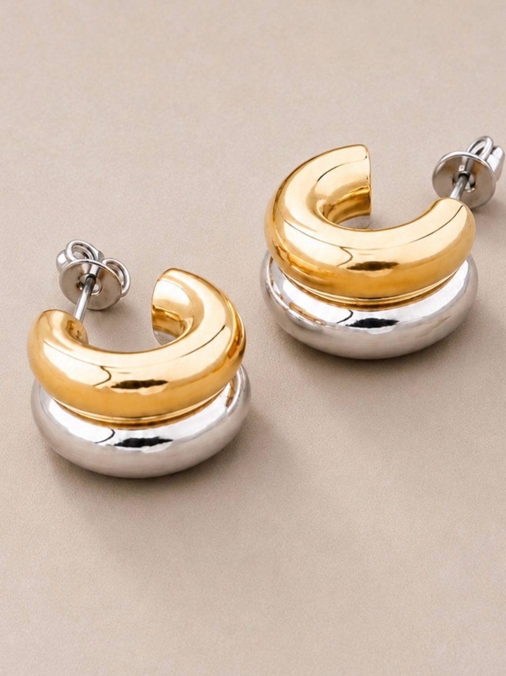 Two Tone Double C Hoop Earrings (7555)